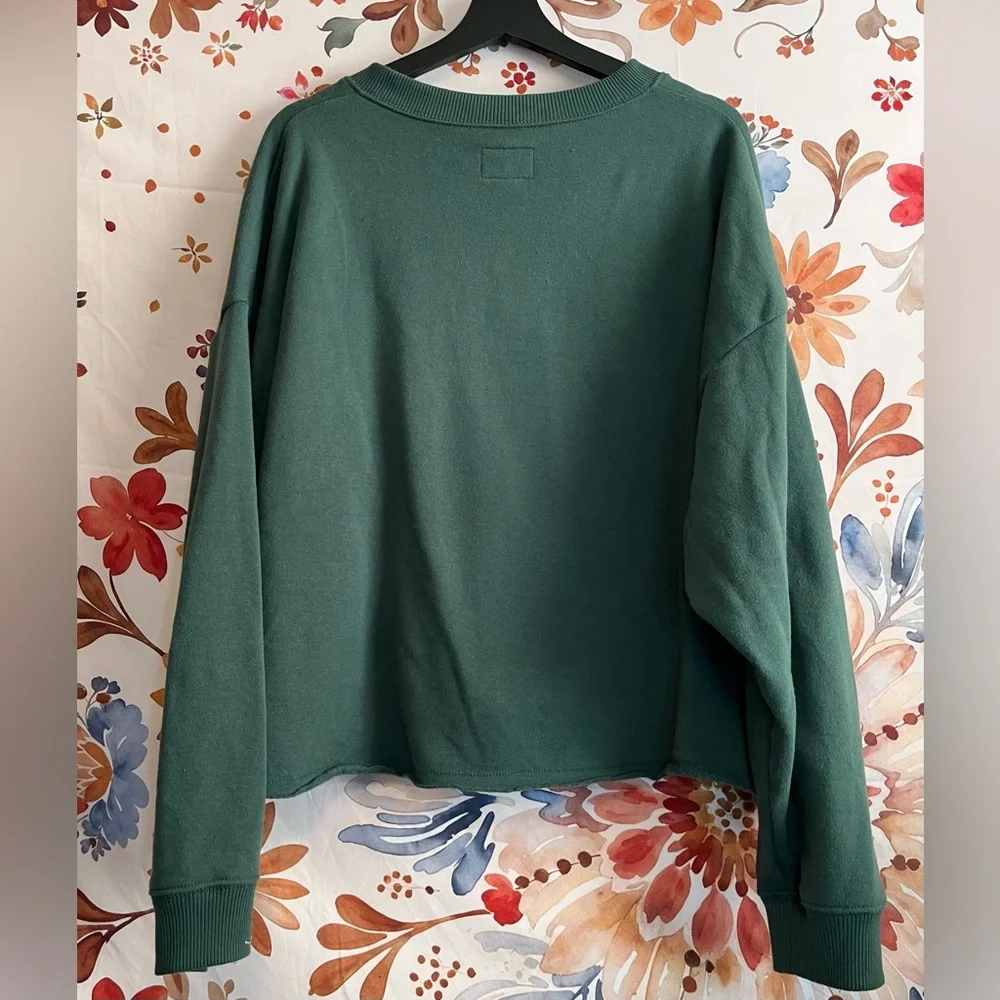 American Eagle Women XL Oversize Dark Hunter Green LaceUp Cozy Travel Sweatshirt - Picture 3 of 8